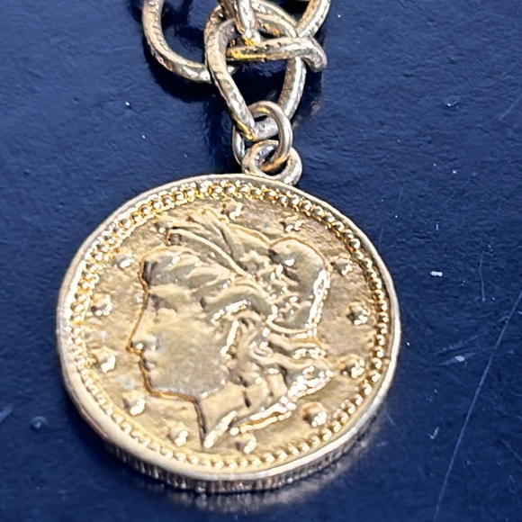 Gold Tone Coin Charm Bracelet Chunky Napoleon Queen Elizabeth United States 7.5" - Picture 12 of 16